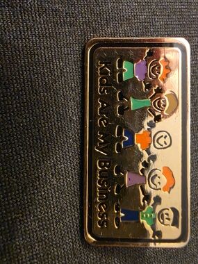 Kids Are My Business Gold Tone Enamel Pin - Colorful Kids Design